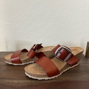 Yokono Caramel Cork Wedge Slide Leather Straps Sandals Women 8  Made In Spain
